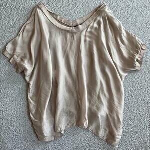 Made In Italy Top Large Oversized Relaxed Sheer Lined Beige Luxury Beach Blouse